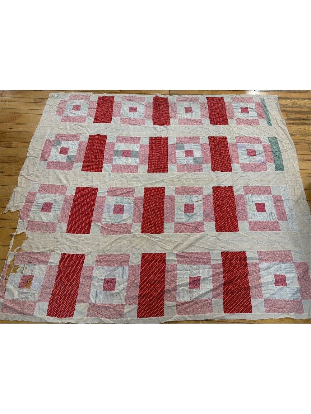 Vintage Patchwork Quilt Top Only Handmade Cutter Craft Pieced 64x70” Pink